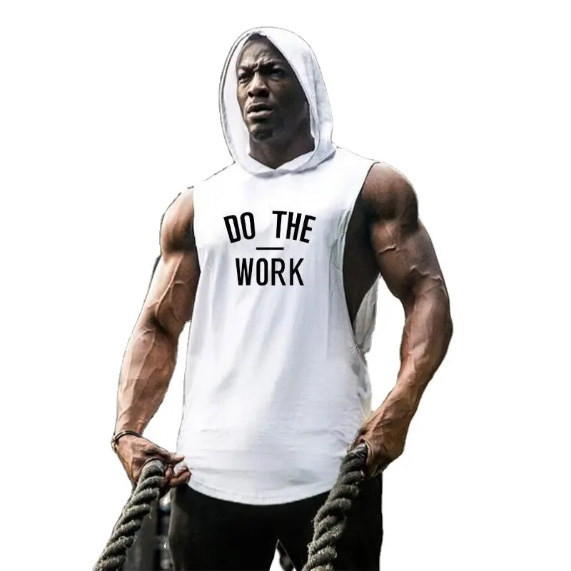 Fashion Men's Workout Hooded Tank Tops Bodybuilding Muscle Cut Off T Shirt Sleeveless Gym Hoodies training suit loose shirt