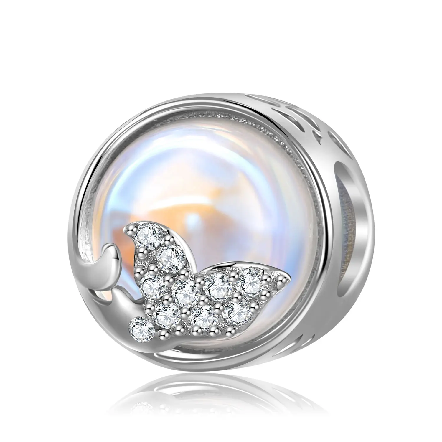Queue de sirène avec zircone transparente, breloque de forme ronde, perles authentiques en argent Sterling 925 pour femmes, Bracelet de charme, bijoux DIY