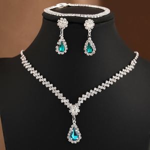 Women's European American Fashion Wedding Dress High-End Bridal <b>Set</b> Water Drop Zircon <b>Crystal</b> Rhinestone Necklace Jewelry - Product Image 1