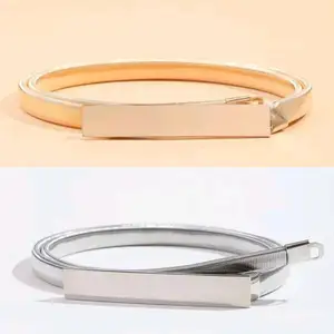 2023 Metal Fashion Belt Women Elastic Waist Metal Chain Stretch Dress Belt Skinny Gold Waistband for Women