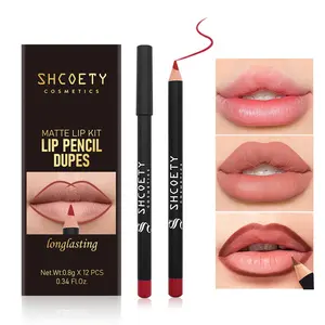 SHCOETY Eigenmarke individuelles 12-farben-matte Lippenfutter-Set lang anhaltender matter wasserfester glatter Bleistift-Lippenfutter