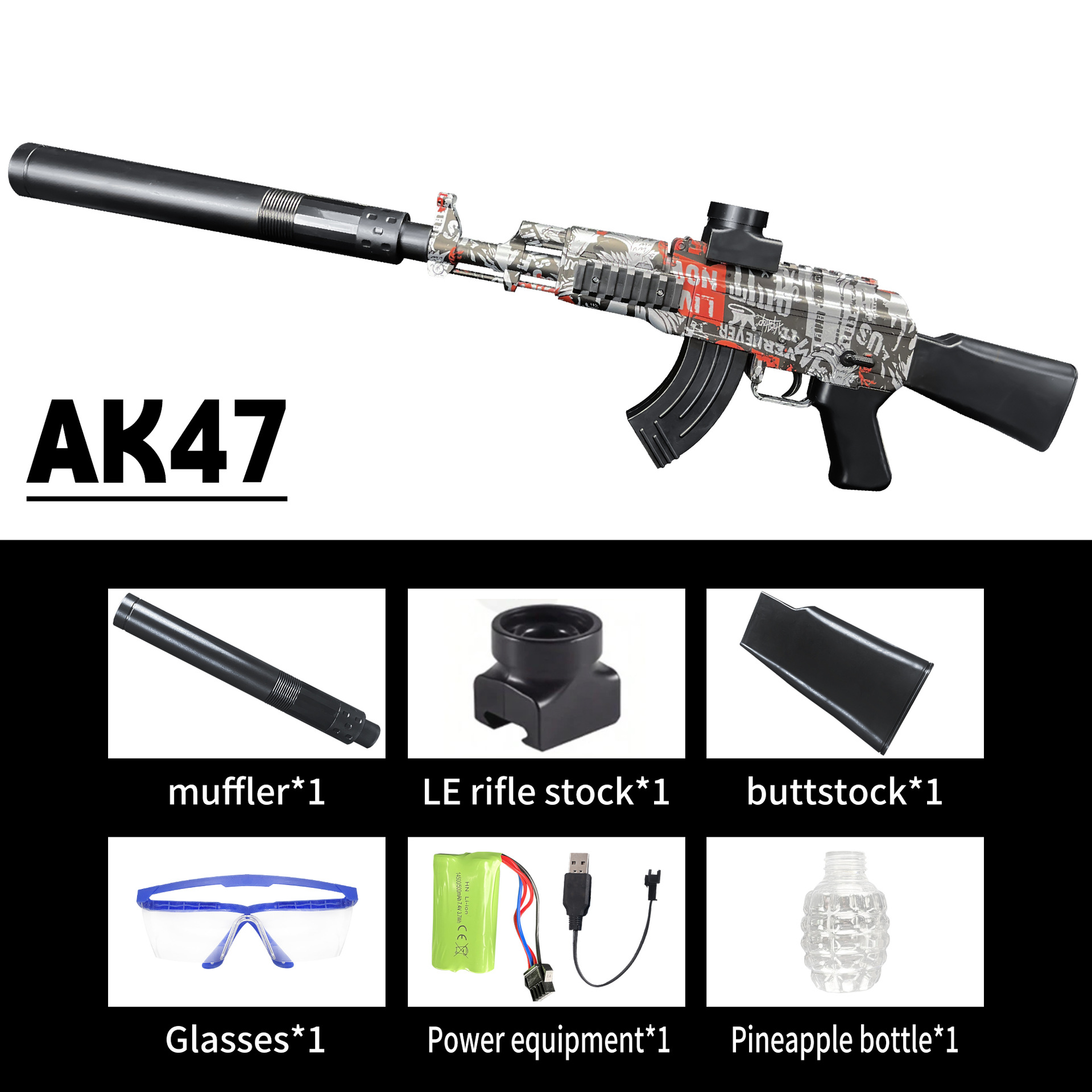 AK47-Red Skull [Caja de color en inglés integrada a mano-7.4]
