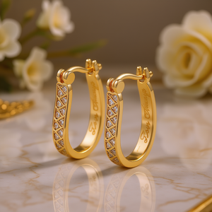 Boucles d'oreilles créoles en or 18 carats Zam Chanya avec diamants ronds taille brillant sertis en canal, design géométrique, bijoux de luxe pour femmes - Product Image 2