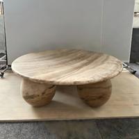 Table basse en onyx blanc persan sur mesure avec base à 3 sphères, table centrale ronde en marbre pour salon