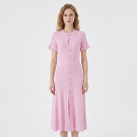 Robe d'été élégante en maille pour femme, de haute qualité, boutonnée, avec manches ajourées en dentelle et fente, coupe trapèze, vente en gros