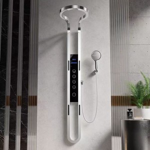 Pommeau de douche multifonction pour salle de bain moderne et luxueux tout en cuivre Sortie d'eau cascade pressurisée intégrée Chrome brossé - Product Image 2