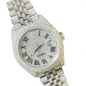 Reloj de Moissanita VVS para Hombre, 38 mm, Esfera Redonda de Cristal, Automático, Correa de Acero Inoxidable, Resistente al Agua 10 Bar - Product Image 1