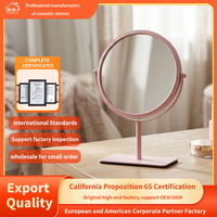 Miroir cosmétique de bureau portable à double face, rond, avec cadre en métal chromé et design personnalisé