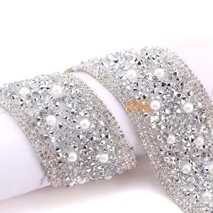 2024 New Gold Silver Pearl Resin Rhinestone Trim Chain Hot Fix Rhinestone Appliques And Trimming For Garment Accessories