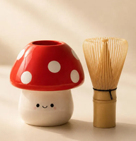 Ensemble de bols à matcha en céramique faits à la main avec support pour fouet en forme de champignon, bec verseur Chawan, cadeau mignon pour cérémonie du thé Cottagecore