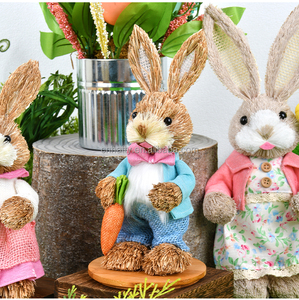 हाथ से बुने हुए ईस्टर पुआल खरगोश कैटेल गहने रचनात्मक वसंत पोशाक खिड़की की सजावट सौंदर्य सजावट सुंदर अंडे 2 पीसी मॉक - Product Image 5