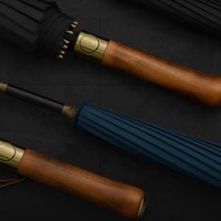 Parapluie Droit Haut de Gamme à Ouverture Automatique en Fibre de Verre, Coupe-Vent, Imperméable, en Pongee 190T, avec Manche en Bois 16K, Idéal pour Cadeau d'Affaires