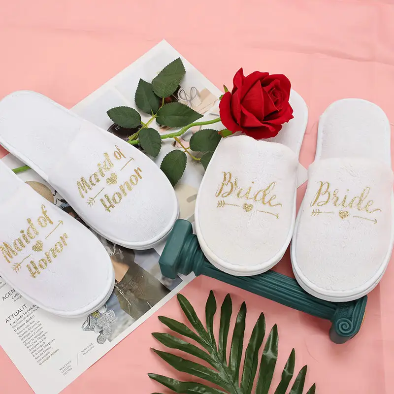2022 pantofole da sposa lucide con punta aperta con Logo personalizzato scarpe da damigella d'onore personalizzate di qualità fine settimana matrimonio confortevole