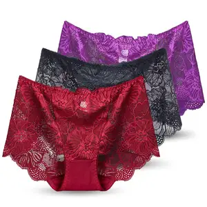 High quality wholesale European and American lace hollow-out plus fat sexy net gauze thin breathable lace panties