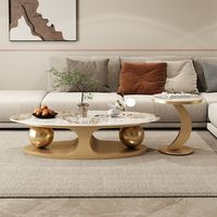Ensemble de tables basses ovales convertibles en acier brillant de style italien, design moderne, luxe léger, simple, double boule, pour la maison, tendance internet