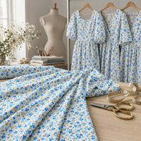 Tissu 100% coton peigné tissé uni bleu à imprimé floral 40S40S pour la confection de robes et chemisiers pour femmes