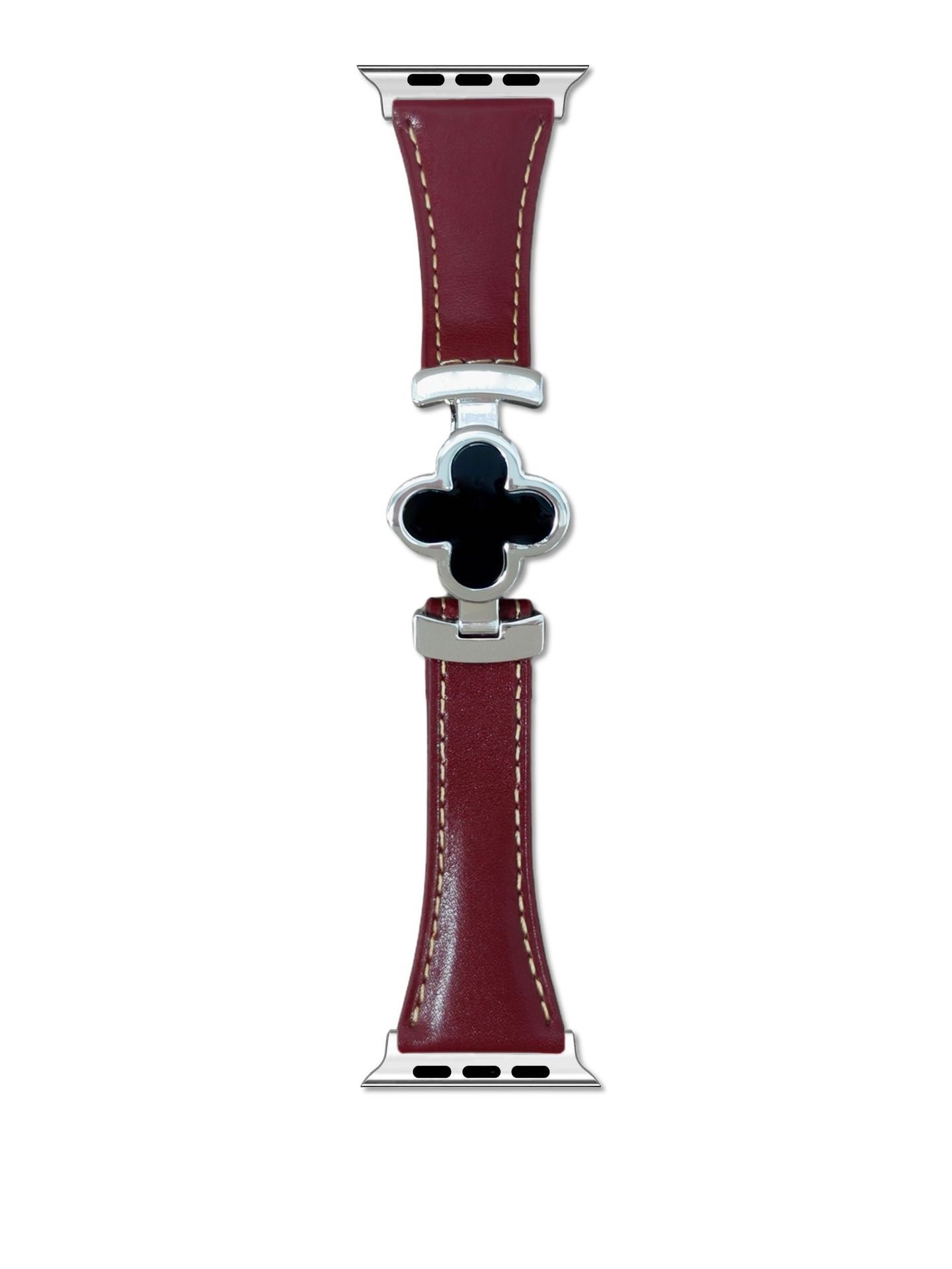 Boucle rouge vin-argent-fleur noire