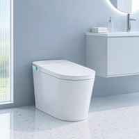 WC intelligent avec bidet électrique, siège chauffant, chasse d'eau automatique, en céramique, design moderne allongé, télécommande, à poser au sol, siphon en S