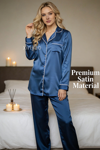 Conjunto de Pijama de Seda Satén de Lujo para Mujer con Logotipo Personalizado, Manga Larga, Cuello con Botones, Ribete Blanco, Ropa de Dormir Suave, Conjunto de Pijama Informal - Product Image 6
