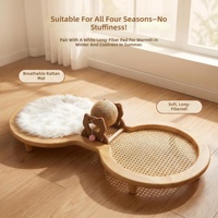 Lit pour chat en bois massif à deux places, tapis en rotin respirant, griffoir robuste résistant au poids, jouet pour chat toutes saisons, fabriqué en Chine