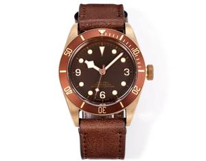Montre mécanique multifonctionnelle pour homme, mouvement automatique en bronze bleu courbé, diamètre 43 mm, bracelet en cuir de vache italien, robuste - Product Image 1