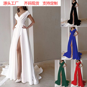Vestido de Noche Largo Elegante Sin Tirantes con Volantes, Cintura Natural, Color Sólido y Diseño Irregular con Abertura - Product Image 5