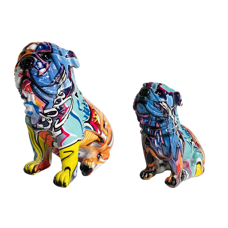 Statues de chien assis créatives et colorées Décoration de salon pour chien Artisanat et ornement en résine Sculpture de chien en résine pour la maison