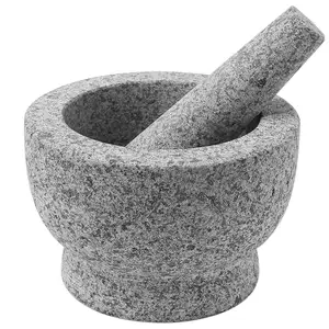 Juego de mortero y mortero de piedra de granito natural 100% hecho a mano genuino duradero y robusto