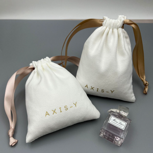 Luxury Drawstring Beige Velvet Jewelry Pouch <b>Bag</b> with Ribbon Custom Logo Fashion Soft Suede Dust Pouch <b>Party</b> Gift Packaging <b>Bag</b> - Product Image 2