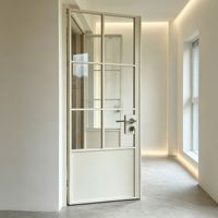 Porte battante simple en aluminium blanc de style vintage français Aomeja avec cadre blanc et vitrage simple pour cave à vin, salle à manger, hôtel, boutique, café