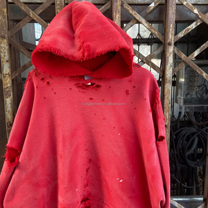 Sudadera con capucha de algodón 100% de alta calidad, diseño OEM y ODM, personalizada, con efecto desgastado, estilo vintage, corte holgado y cremallera, lavado ácido. - Product Image 1