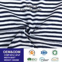Tissu tricoté warp d'usine d'origine 60% Coton 40% Polyester à séchage rapide, tissu CVC respirant à rayures pour vêtements femme et homme