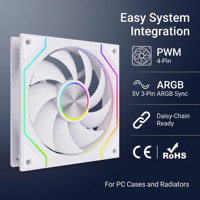 Ventola per Case PC SNOWMAN RK120 ARGB WH 120mm Bianca PWM, Silenziosa 20dBA, Sincronizzazione 5V, Collegamento a Catena per Computer da Gaming, Fornitore OEM all'Ingrosso