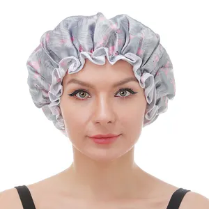 Chapeau de bain imperméable à double couche couvre-cheveux élastique réutilisable Turban bonnet de bain bonnet de douche