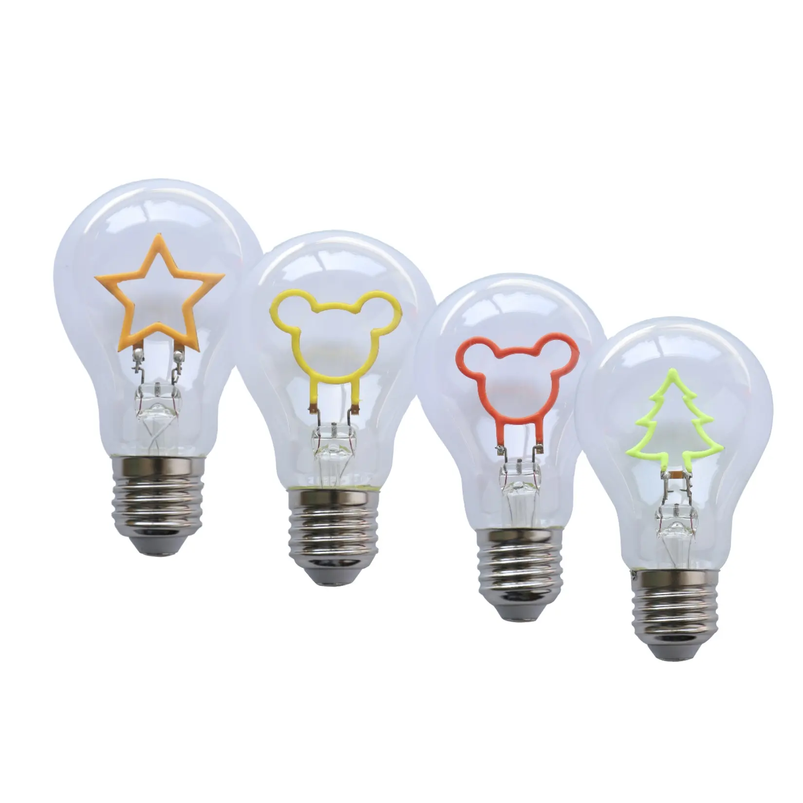 Led Bulb Light Christmas Led Lights E26 E27 Red Green Cartoon Star Tree Glass RGB 2W A60 A19 Decorative Edison Lamp Led Filament Bulb Light