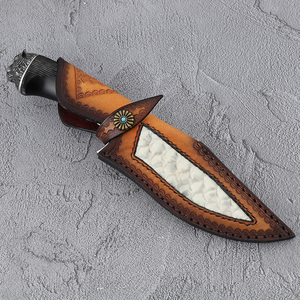 Hongrui VG10 Damascus Steel Survival Fixed Blade Knives Outdoor Hunting Knife With Leather Sheath