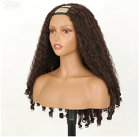 Perruques frontales T-part en soie premium résistantes à la chaleur, couleur brun foncé, 24 pouces, 230g, texture Yaki droite avec pointes bouclées, pour l'Europe, l'Amérique et l'Afrique, avec ligne de cheveux naturelle et texture douce et volumineuse