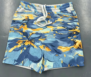 Shorts en molleton gris décontracté 2026 avec appliqué floral bleu, taille élastique, cordon de serrage, poches latérales, coupe ample - Product Image 2