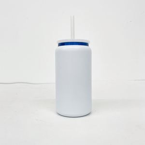 <b>Double</b> <b>Walled</b> Blue Underneath 16oz Vacuum Stainless Steel Can <b>Cups</b> with clear Plastic Straws for Laser Engrave - Product Image 4