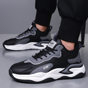 Baskets Chunky Homme VIR Run Blanches et Noires à Bout Rond, Lacets, Tige Synthétique Respirante, Semelle Extérieure en Caoutchouc, Style Sportif Automne - Product Image 4