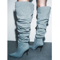 Bottes à talons hauts stiletto en denim froissé pour femmes
