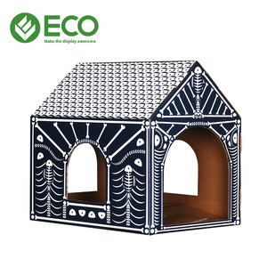 Kunden spezifisches Halloween-Holz-und Karton-Katzen haus mit Katzen kratz brett ECO-Gürtel Kleines Haustier haus Rechteck aus Holz - Product Image 1