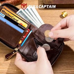 BULLCAPTAIN Retro Vintage Accordion <b>Wallet</b> <b>for</b> <b>Men</b> Large Capacity Card Slots Genuine Leather <b>RFID</b> Zipper Closure OEM ODM - Product Image 4