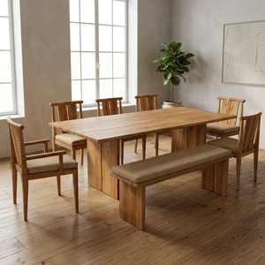 Ensemble de salle à manger d'extérieur en teck massif de luxe avec banc et fauteuils pour hôtel, villa, resort, jardin, patio, pique-nique - Product Image 2