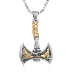 Collier unisexe avec pendentif hache double en acier inoxydable, design géométrique, bijoux tendance 280744 - Product Image 5