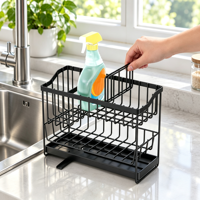 Support d'évier de cuisine en métal personnalisé, porte-éponge et torchon à drainage rapide, 2 niveaux, auto-drainant, pour comptoir