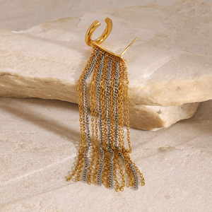 <b>Clip</b>-on Earrings Gold <b>Silver</b> Chain Tassel Geometric Design Party Fashion Jewelry - Product Image 4