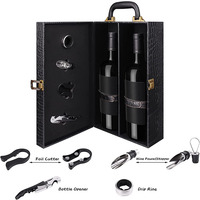 Coffret cadeau de vin rouge de luxe très populaire avec placards en cuir PU à finition mate, logo personnalisé, capacité 2 bouteilles