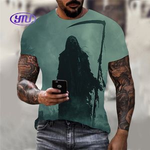 Streetwear <strong>Goth</strong> Skull Digital Print <strong>Tshirt</strong> High Quality O Neck Slim Fit Vintage t Shirt Summer Elastic Wrinkle-Resistant T-shirt - Product Image 2
