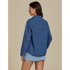 2025 femmes à la mode surdimensionné à manches longues Denim veste décontracté boutonné Shacket avec poches plaquées - Product Image 1